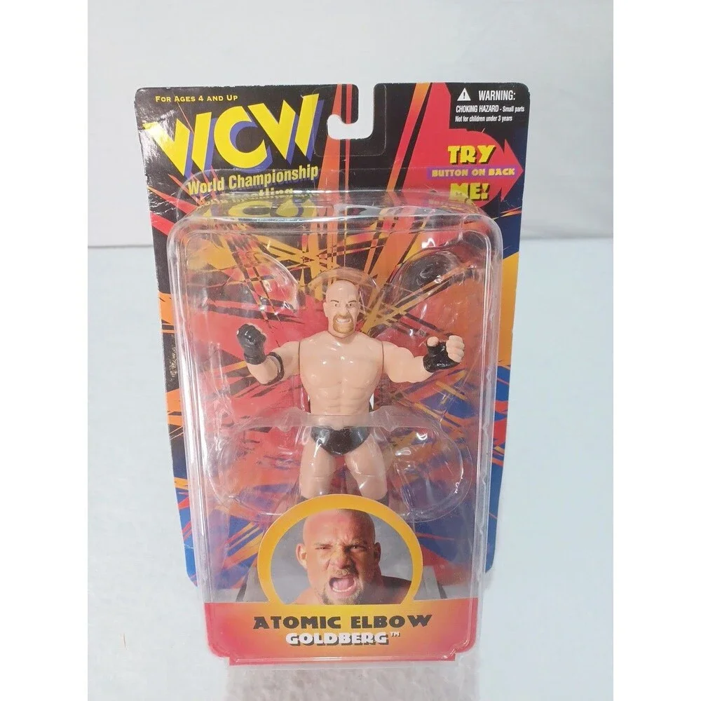 WCW Goldberg Atomic Elbow Action Figure MOC 1998 OSFTM Toy Makers Sealed NIB NWO